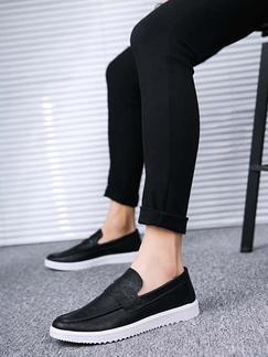 Black and White Leather Round Toe Platform Rubber Loafer