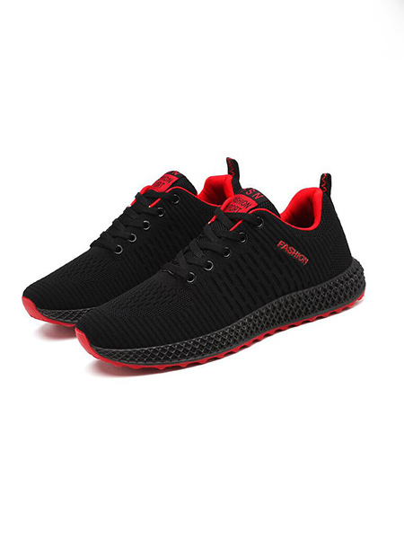 Black and Red Fabric Round Toe Platform Lace Up Rubber Shoes