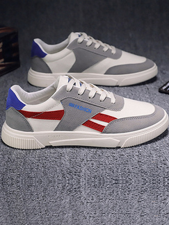 White Red & Blue Leather and Canvas Round Toe Platform Lace Up Rubber Shoes