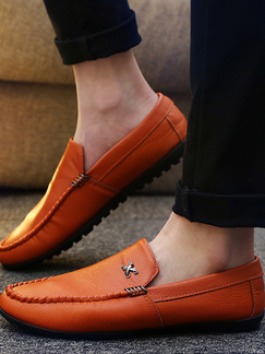 Orange Leather Round Toe Platform Slip On Loafer