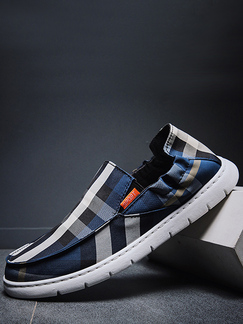 Blue and White Canvas Round Toe Platform Slip On Sneaker