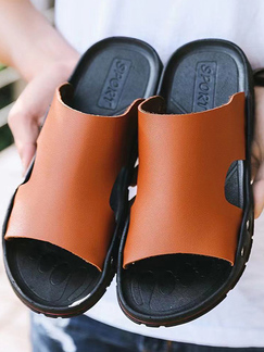 Orange and Black Leather Open Toe Platform Sandals