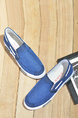 Blue Canvas Round Toe Platform Lace Up Loafer