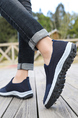 Blue and White Fabric Round Toe Platform Slip On Rubber Shoes