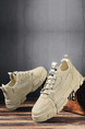 Beige Leather Round Toe Platform Lace Up Rubber Shoes