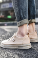 Off White Leather Round Toe Platform Lace Up Rubber Shoes