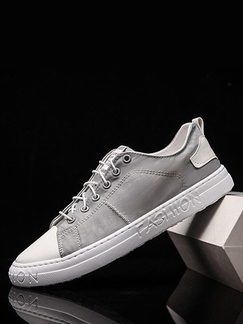 Gray and White Leather Round Toe Platform Lace Up Rubber Shoes