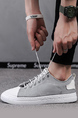 Gray and White Leather Round Toe Platform Lace Up Rubber Shoes