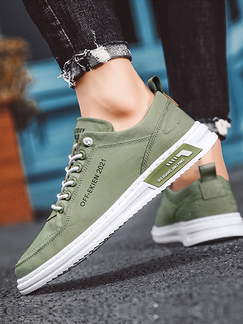 Green and White Canvas Round Toe Platform Lace Up Rubber Shoes