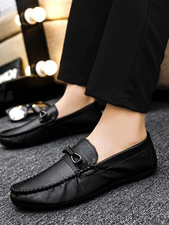 Black Leather Round Toe Platform Slip On Boat Shoes