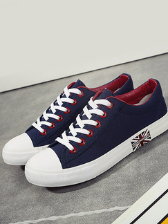 Blue Red and White Canvas Round Toe Platform Lace Up Rubber Shoes