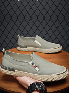 Gray and Beige Canvas Round Toe Platform Slip On Rubber Shoes