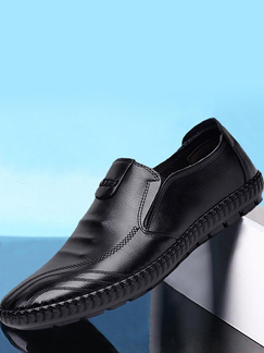 Black Leather Round Toe Platform Slip On Leather Shoes