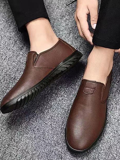 Brown Leather Round Toe Platform Slip On Leather Shoes