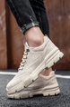 Off White Leather Round Toe Platform Lace Up Rubber Shoes