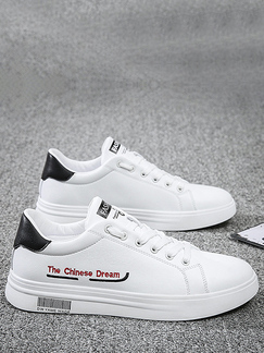 White Leather Round Toe Platform Lace Up Rubber Shoes