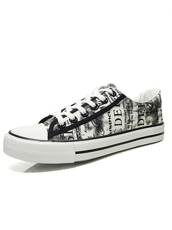 Black and White Canvas Round Toe Platform Lace Up Rubber Shoes