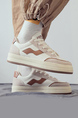 White and Brown Leather  and Suede Round Toe Platform Lace Up Rubber Shoes