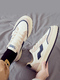 White and Blue Leather  and Suede Round  Toe Platform Lace Up Rubber Shoes