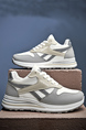 White Gray Leather And Mesh Round Toe Platform Sport Rubber Shoes