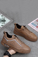 Brown Leather Round Toe Platform Board Waterproof Non-Slip Casual Shoes