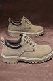 Gray Rice Leather Round Toe Platform Breathable Cargo Shoes
