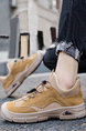 Brown Mesh  and Suede Round Toe Platform Outdoor Casual Sports Wear-Resistant Rubber Shoes