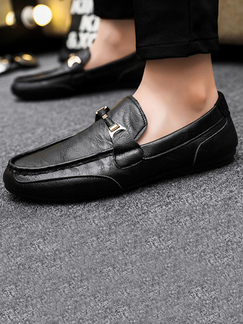 Black Leather Round Toe Platform Breathable Low-Cut Peas Shoes