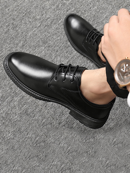 Black Patent Leather Round Toe Platform Breathable Work Shoes
