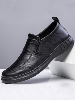 Black Leather Round Toe Platform Soft Bottom Non-slip Casual Shoes