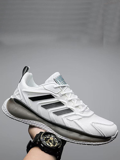 White Leather and Mesh Round Toe Platform Wear-resistant Rubber Soft-soled Running Shoes
