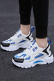 White Blue Leather and Mesh Round Toe Platform Flat Heel Breathable Rubber Shoes