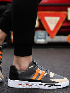 White Black Orange Polyester Round Toe Platform 3cm Lace Up Rubber Shoes for Casual Sporty