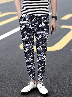 Black White and Grey Slim Feet Band Camouflage Harem Long Men Pants for Casual