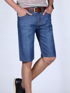 Blue Denim Straight Pocket Linking Clear Line Half Men Shorts for Casual
