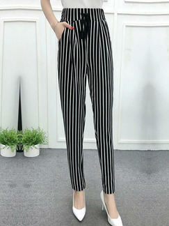 Black Harlen Stripe Long Pants Pants for Casual Party Office