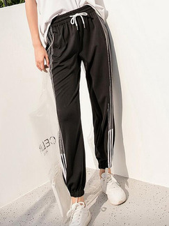 Black Loose Contrast Side Stripe Band Long Pants for Casual Sporty