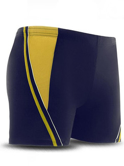 Blue and Yellow Trunks Contrast Plus Size Polyester Swim Shorts Swimwear