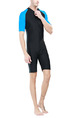 Black and Blue Men Plus Size Contrast Stand Collar Jumpsuit Swimwear for Swimming Diving