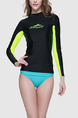 Black and Yellow Green Women Slim Contrast Outdoor Sun Protection Rashguard Swimwear for Swimming Surfing