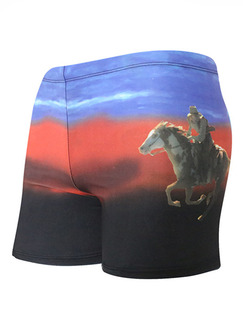 Blue Red and Black Plus Size Contrast Located Printing Swim Shorts Swimwear for Swimming
