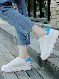 White and Blue Leather Round Toe Platform Lace Up 5cm Rubber Shoes