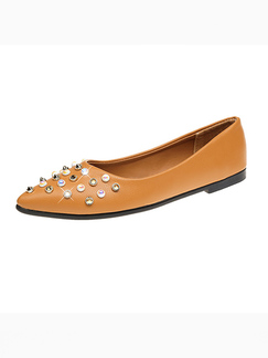 Orange Leather Pointed Toe Platform 1cm Flats for Casual