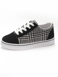 Black and White Canvas  Round Toe Platform 3cm Lace Up Rubber Shoes for Casual Sporty