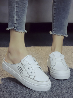 White Rubber Round Toe Lace Up Shoes