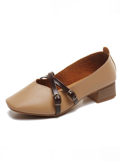 Brown Leather Round Toe Platform Chunky Heels
