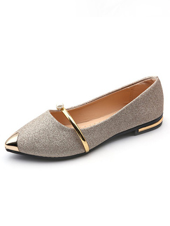 Silver Leather Pointed Toe Platform Flats