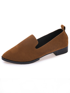 Brown Leather Pointed Toe Platform Slip On Flats