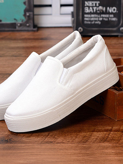 White Canvas Round Toe Platform Slip On Rubber Shoes