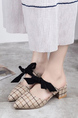 Beige and Black Fabric Pointed Toe Platform Chunky Heels